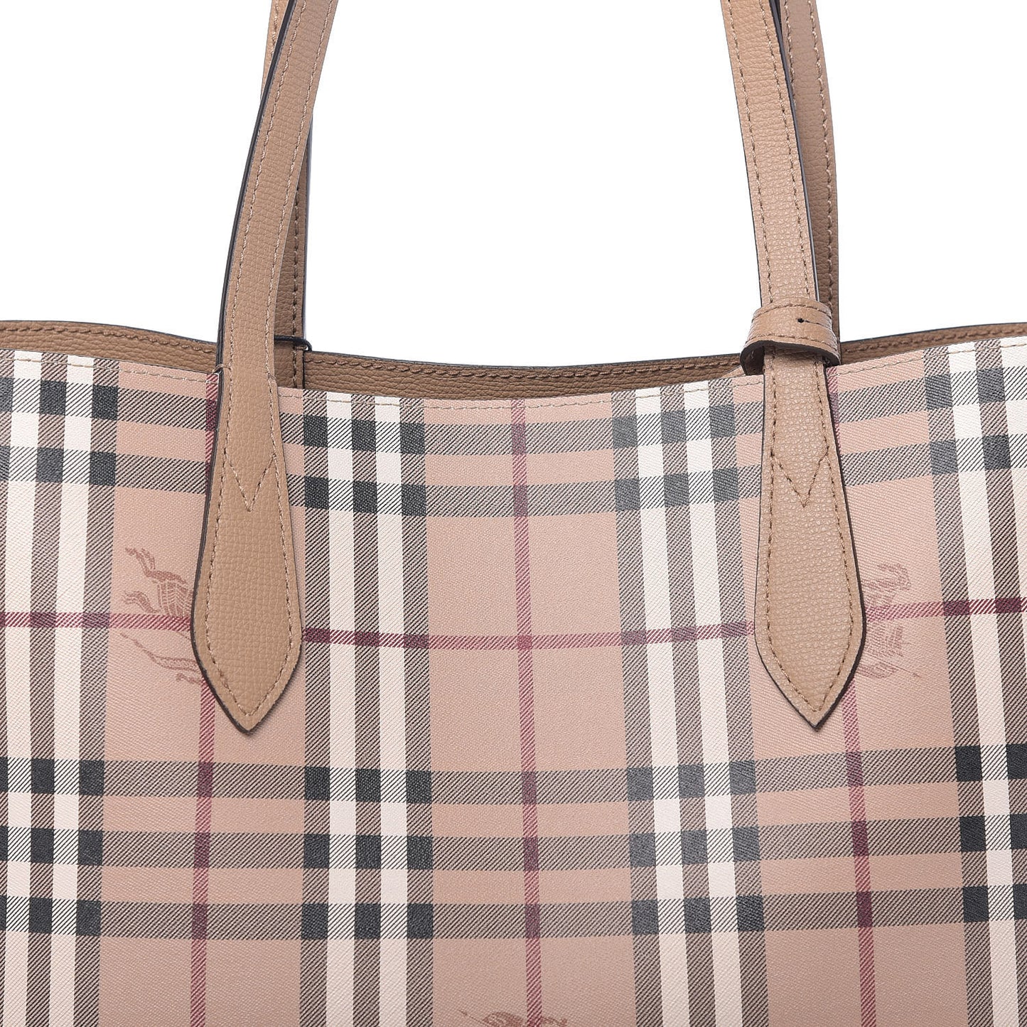 Grainy Calfskin Haymarket Check Small Reversible Tote Mid Camel