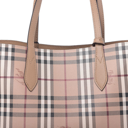 Burberry Grainy Calfskin Haymarket Check Small Reversible Tote Mid Camel 16 of 17