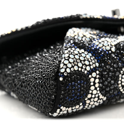 Chanel Satin Strass Flower Clutch With Chain Black White Blue 9 of 10