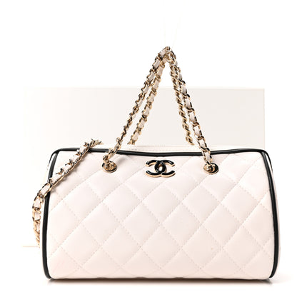 Chanel Lambskin Quilted Barrel Clutch With Chain White 11 of 11