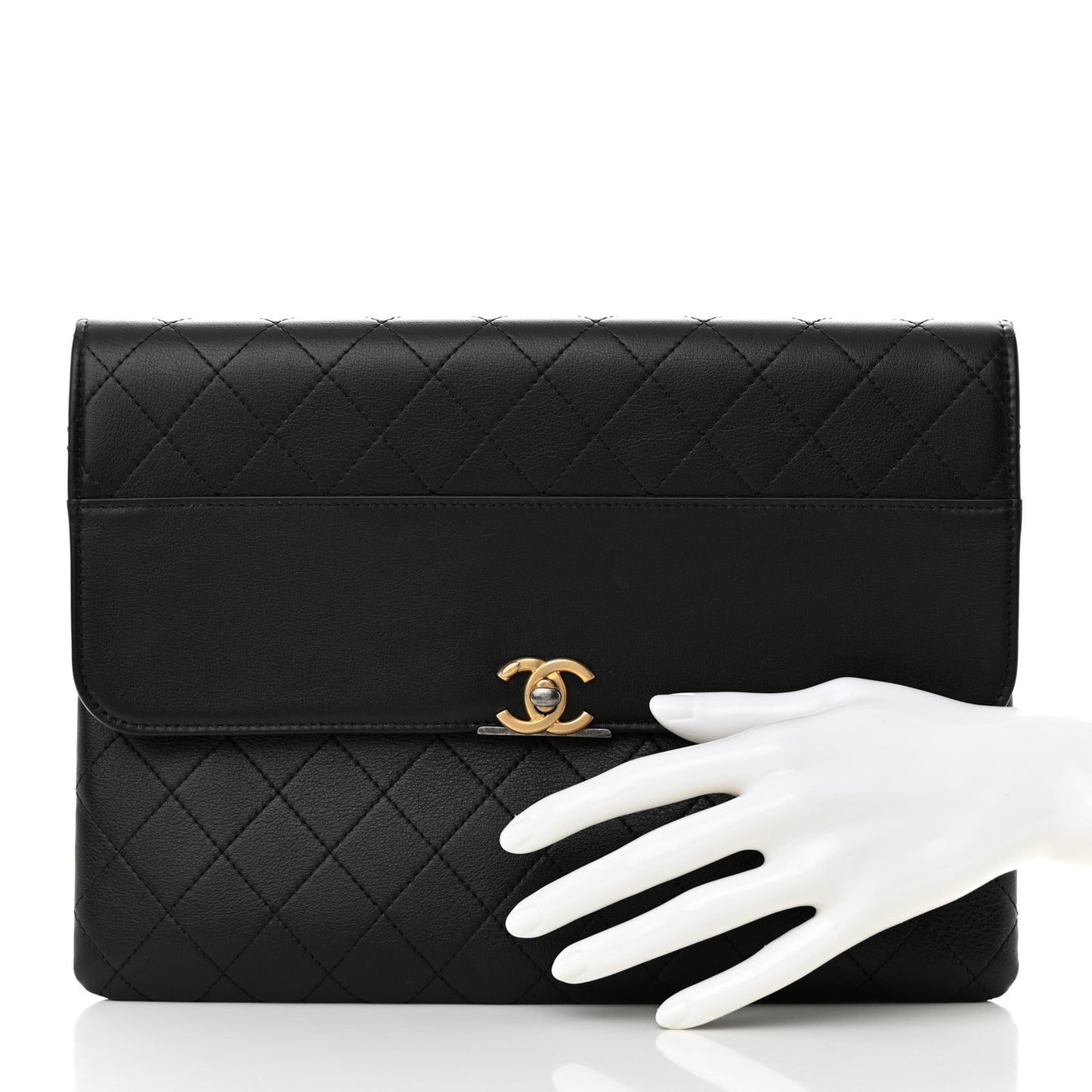 Lambskin Quilted Sleek And Chic Clutch Black