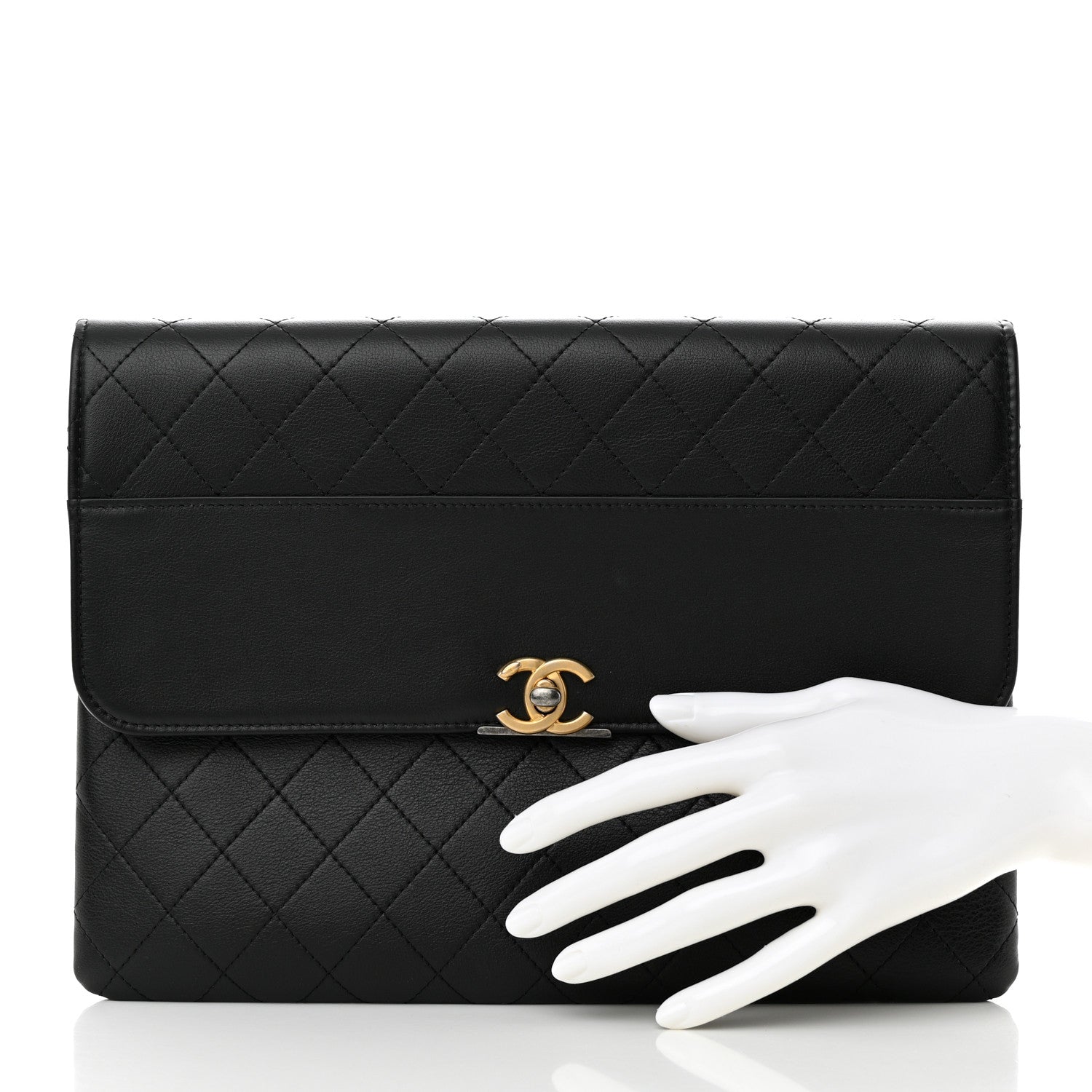 Chanel Lambskin Quilted Sleek And Chic Clutch Black 2 of 8