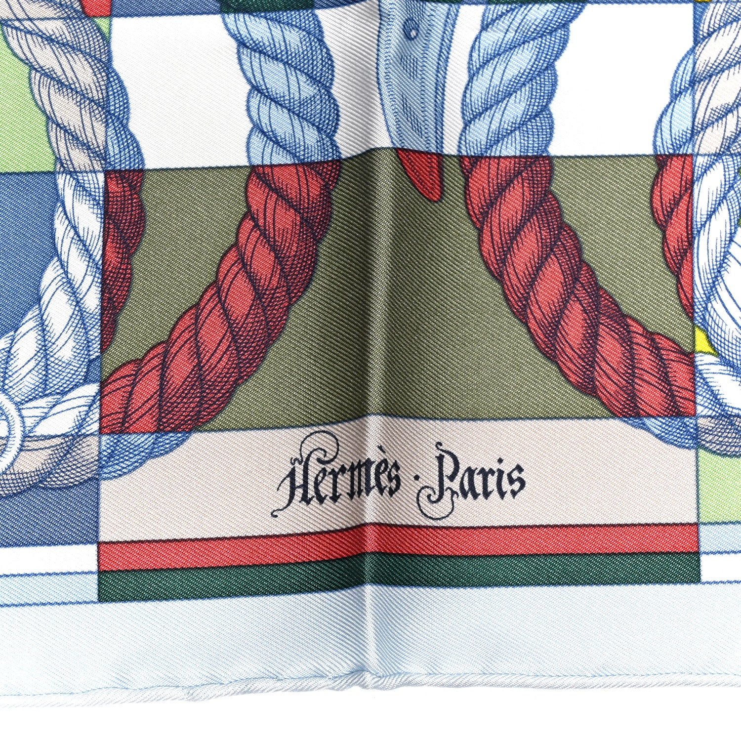 Hermes Silk Della Cavalleria Pocket Square Scarf  Bleu Ciel Vert Jaune 2 of 4