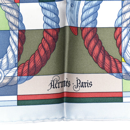 Hermes Silk Della Cavalleria Pocket Square Scarf  Bleu Ciel Vert Jaune 2 of 4