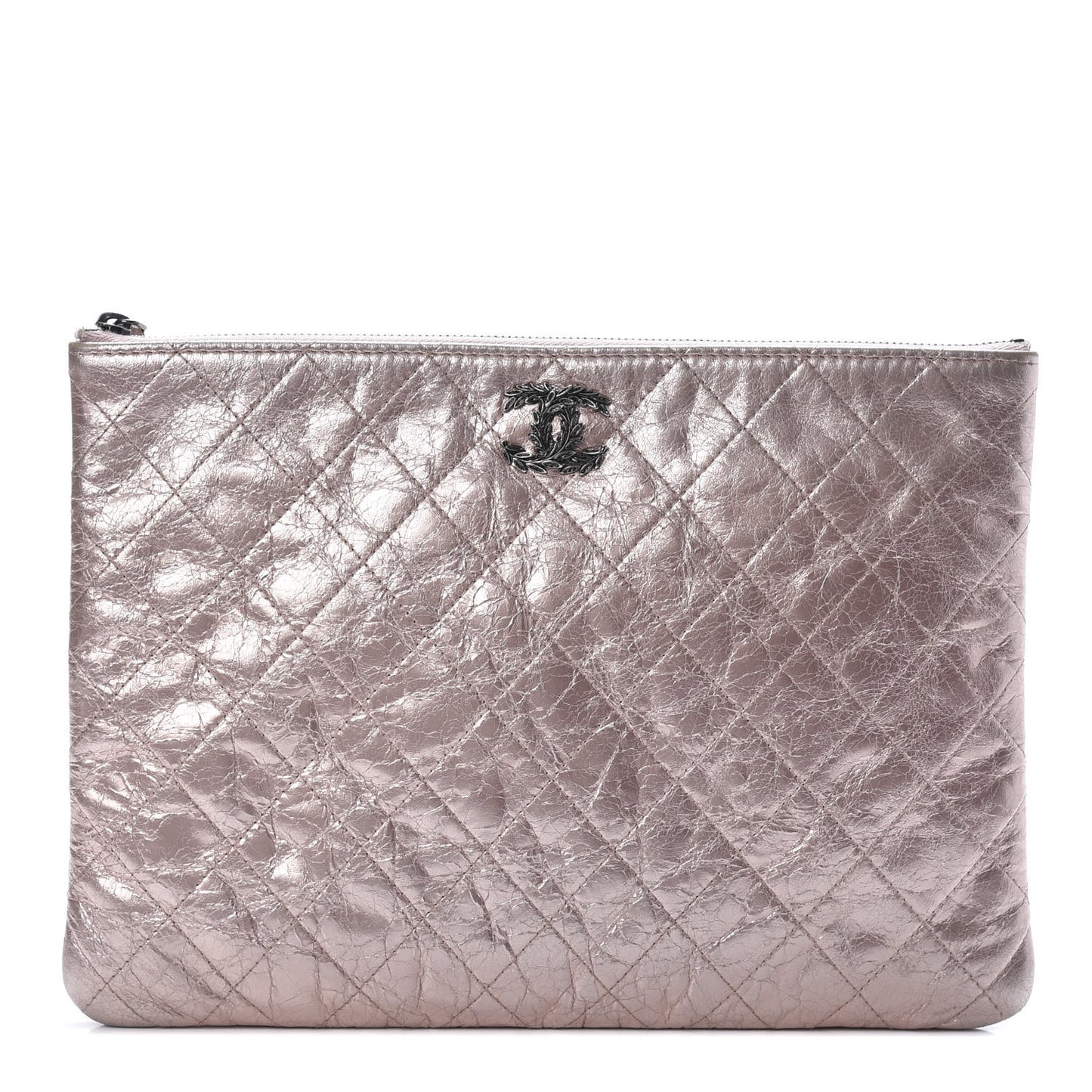 Metallic Aged Calfskin Quilted Medium Cosmetic Case Pink