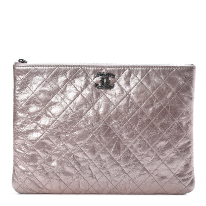 Chanel Metallic Aged Calfskin Quilted Medium Cosmetic Case Pink 1 of 9