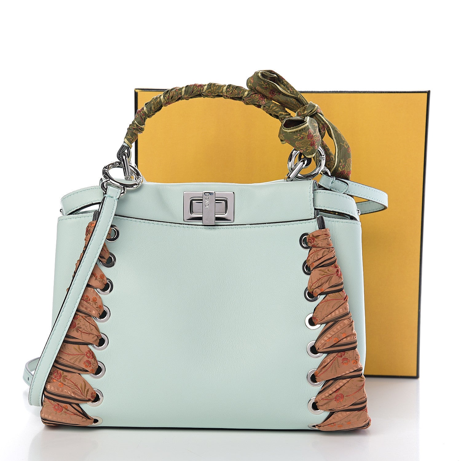 Fendi Nappa Ribbon Lace Up Mini Peekaboo Iconic Satchel Fairy Green 9 of 9