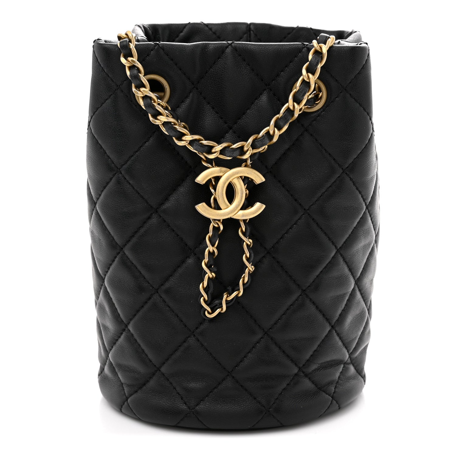 Chanel Lambskin Quilted Small Pearl Crush Bucket Bag Black 1 of 12