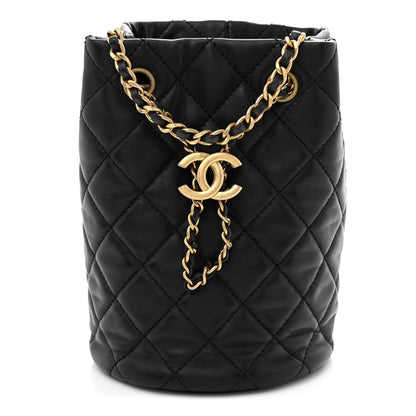 Chanel Lambskin Quilted Small Pearl Crush Bucket Bag Black 1 of 12