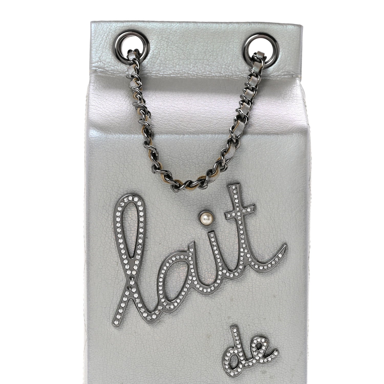 Chanel Metallic Goatskin Lait de Coco Milk Carton Bag Silver 8 of 14