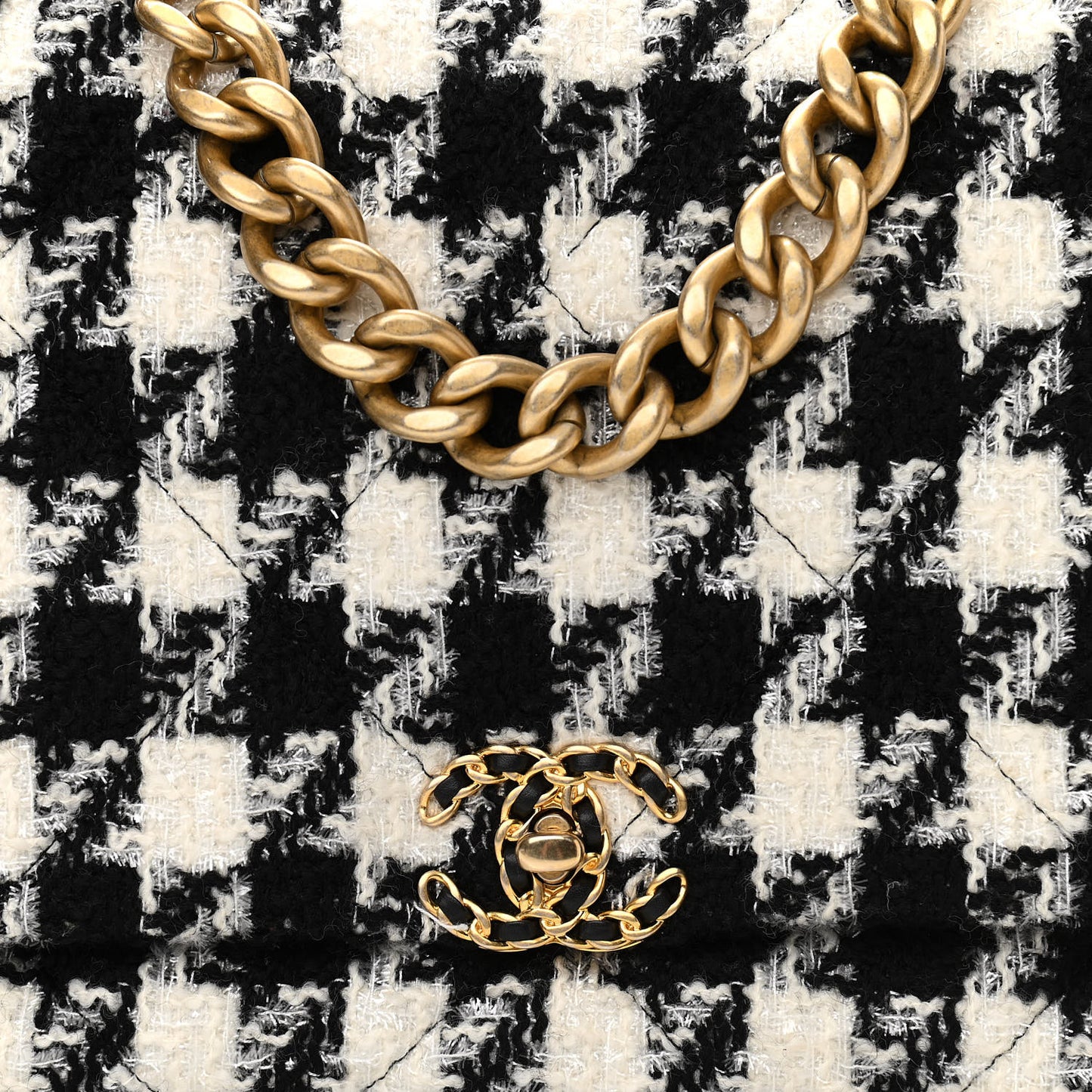 Tweed Quilted Maxi Chanel 19 Flap Black Ecru White