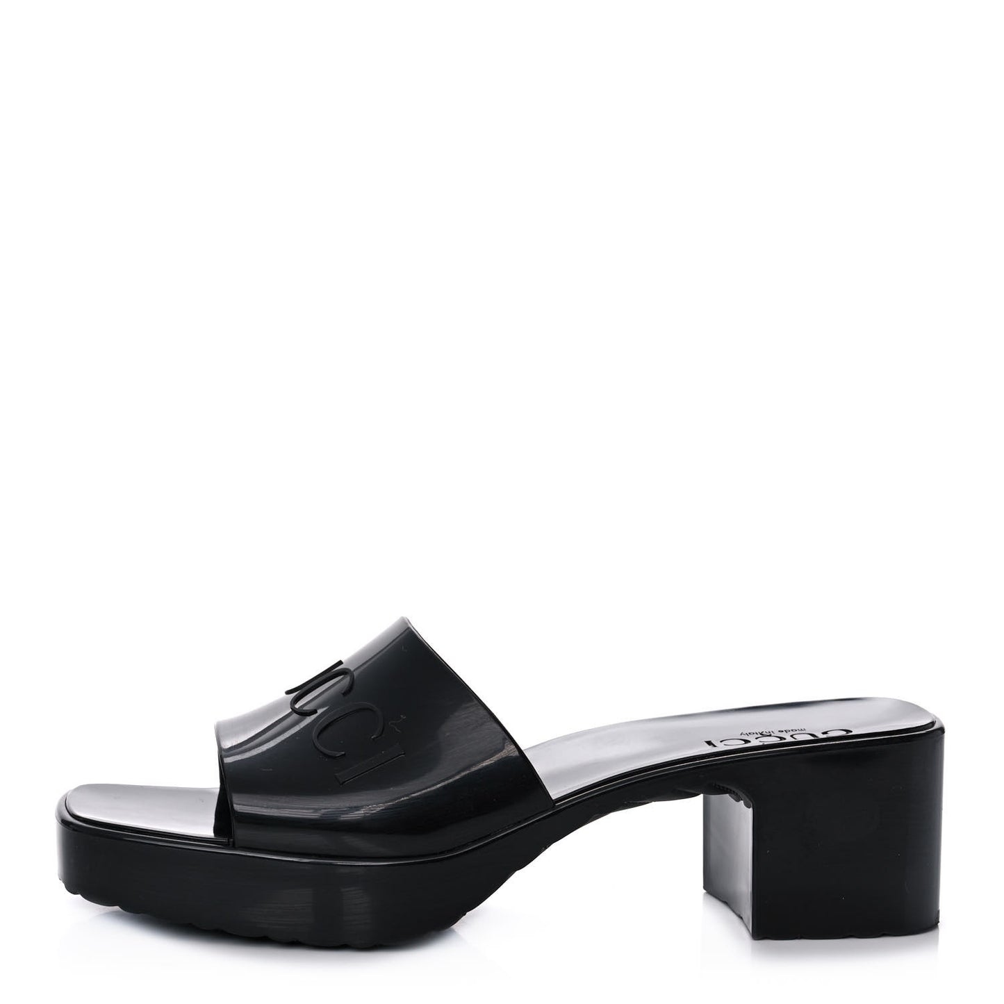Rubber Gucci Logo Womens Platform 20/60mm Slide Sandals 39 Black