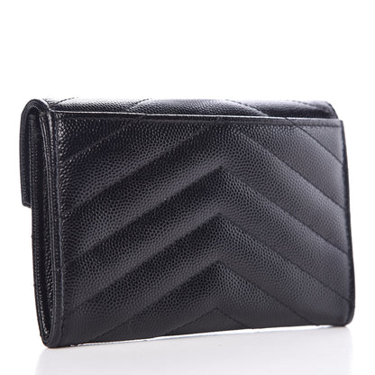 Saint Laurent Grain De Poudre Matelasse Chevron Small Monogram Envelope Wallet Black 3 of 7