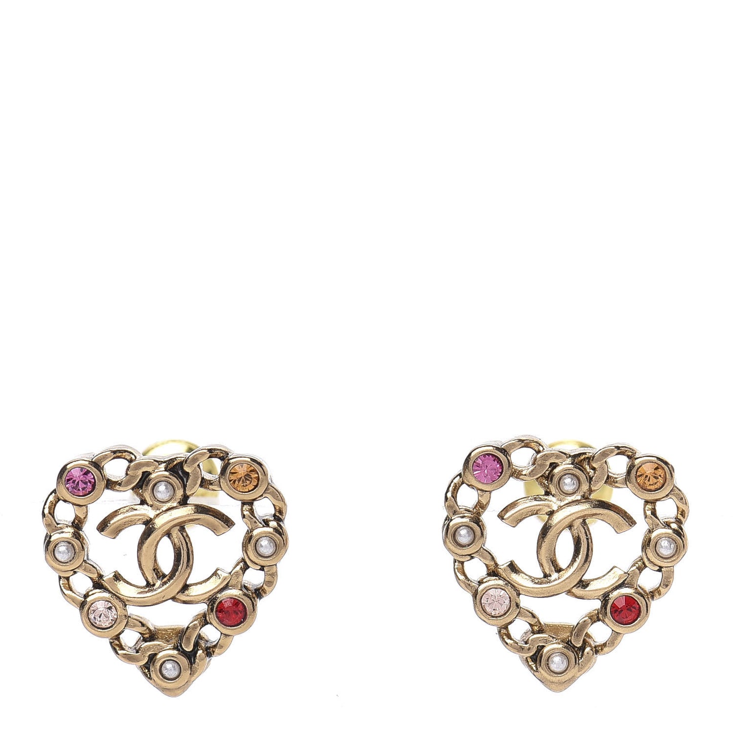 Pearl Crystal CC Heart Earrings Gold Multicolor
