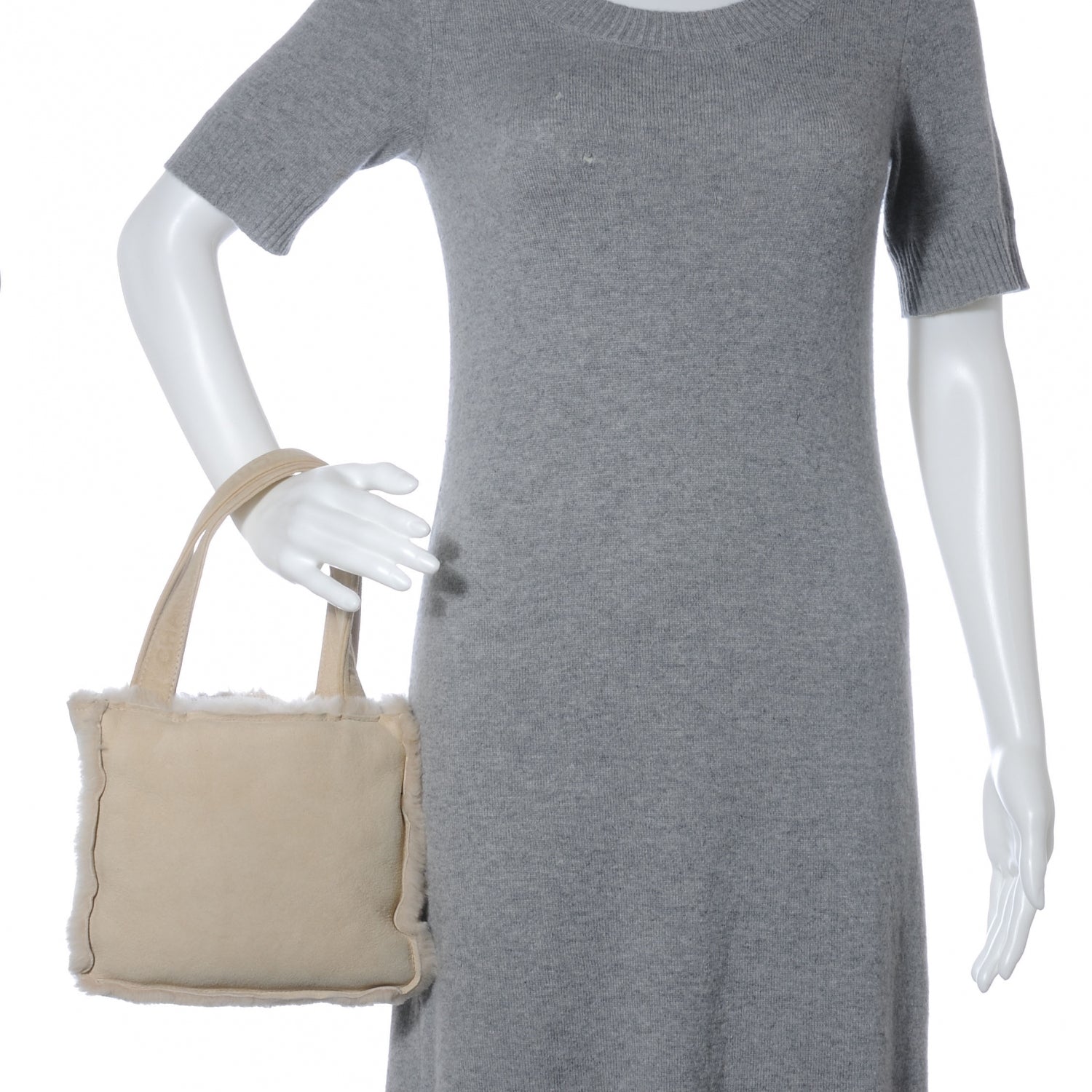Chanel Suede Shearling Fur Handbag Ivory 2 of 8