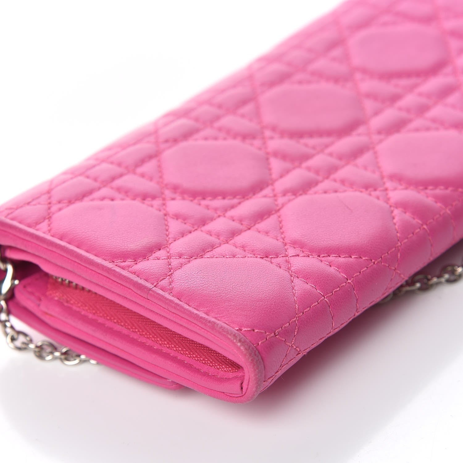 Christian Dior Lambskin Cannage Rendezvous Chain Wallet Pink 10 of 14