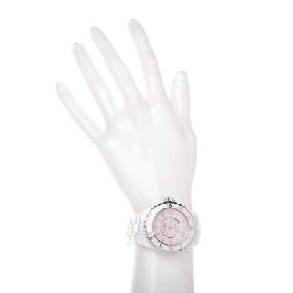 Chanel Stainless Steel Ceramic Diamond Pink Mother of Pearl 38mm J12 Automatic Watch White 2 of 7