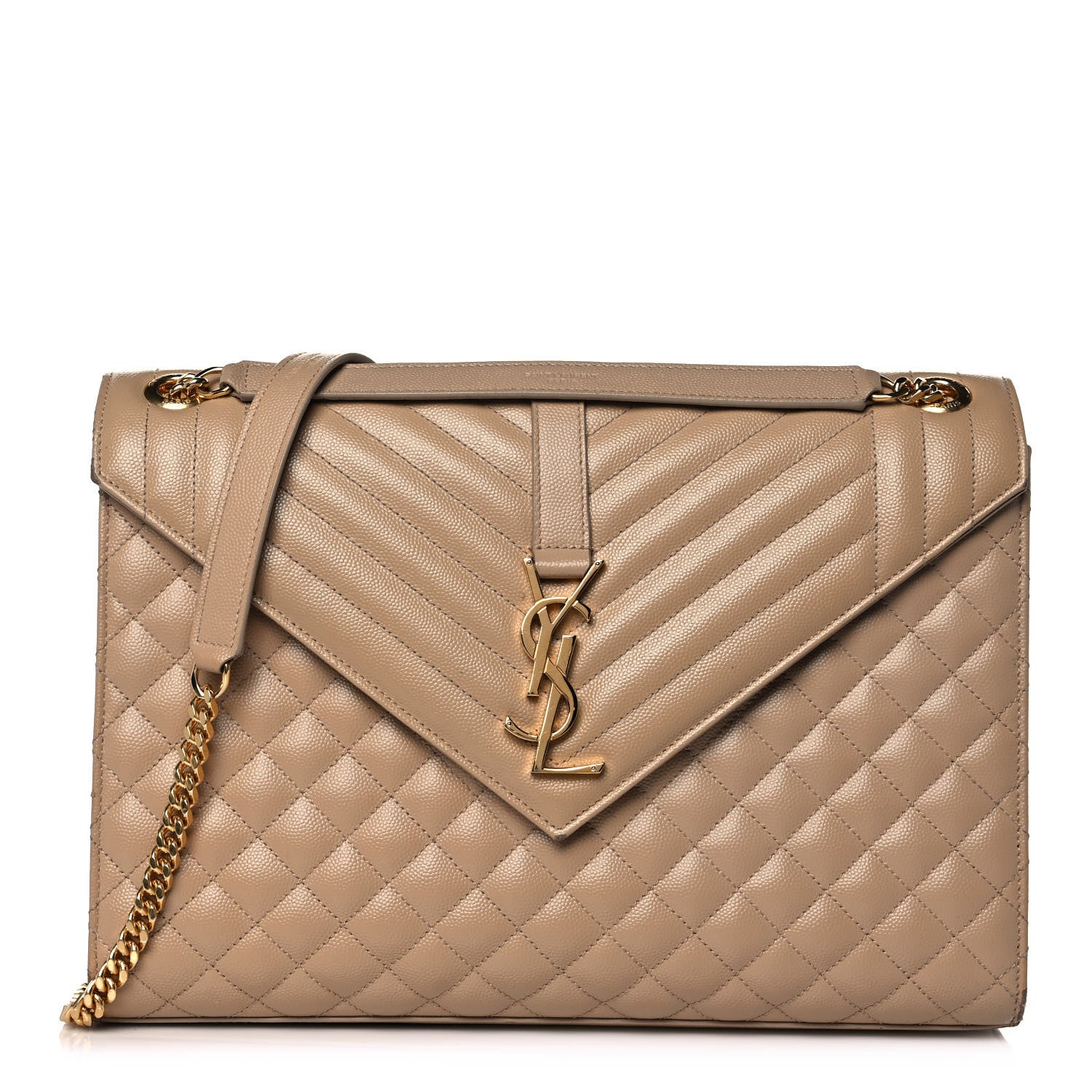 Saint Laurent Grain De Poudre Mixed Matelasse Large Triquilt Monogram Satchel Dak Beige 1 of 8