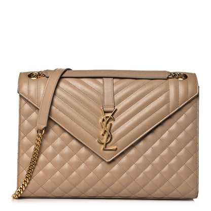 Saint Laurent Grain De Poudre Mixed Matelasse Large Triquilt Monogram Satchel Dak Beige 1 of 8