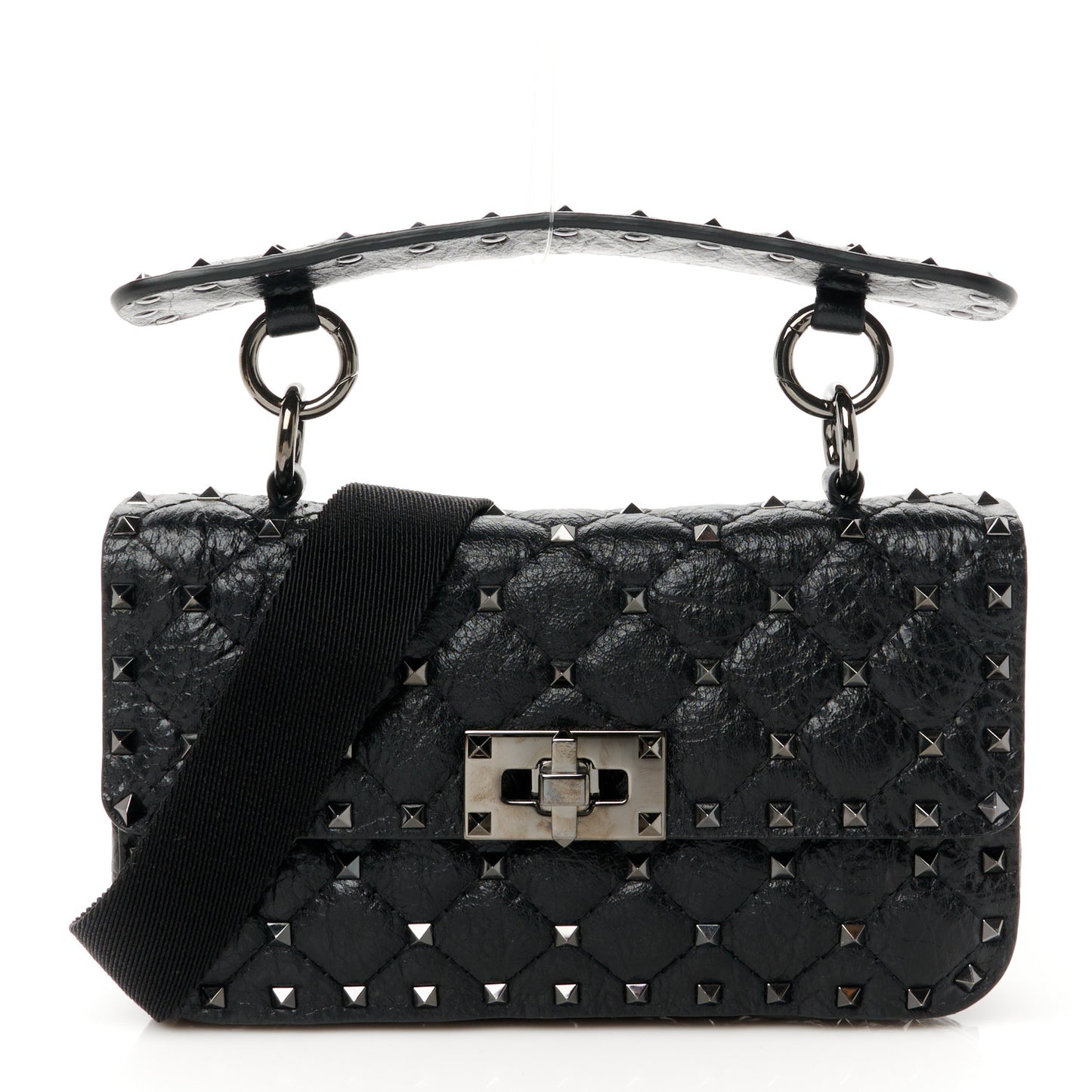 Lambskin Small Rockstud Spike Shoulder Bag Black