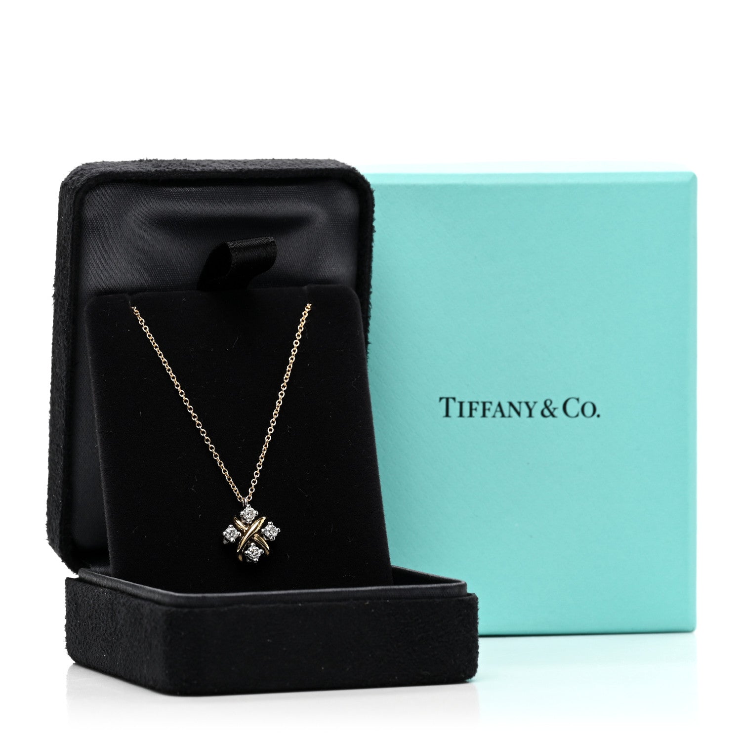 Tiffany Platinum 18K Yellow Gold Diamond Schlumberger Lynn Pendant Necklace 6 of 6