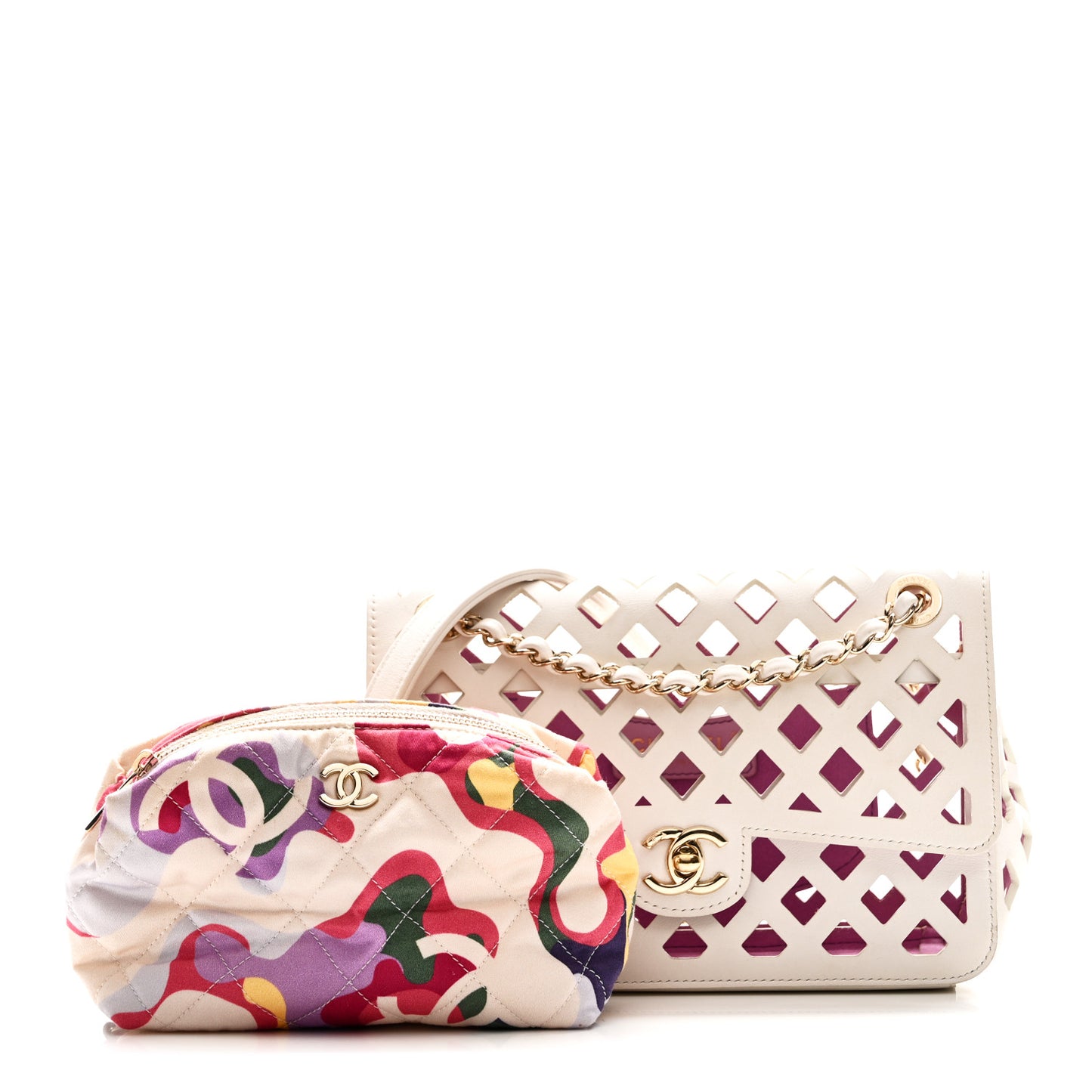 Lambskin Small Sea Through Flap White Multicolor
