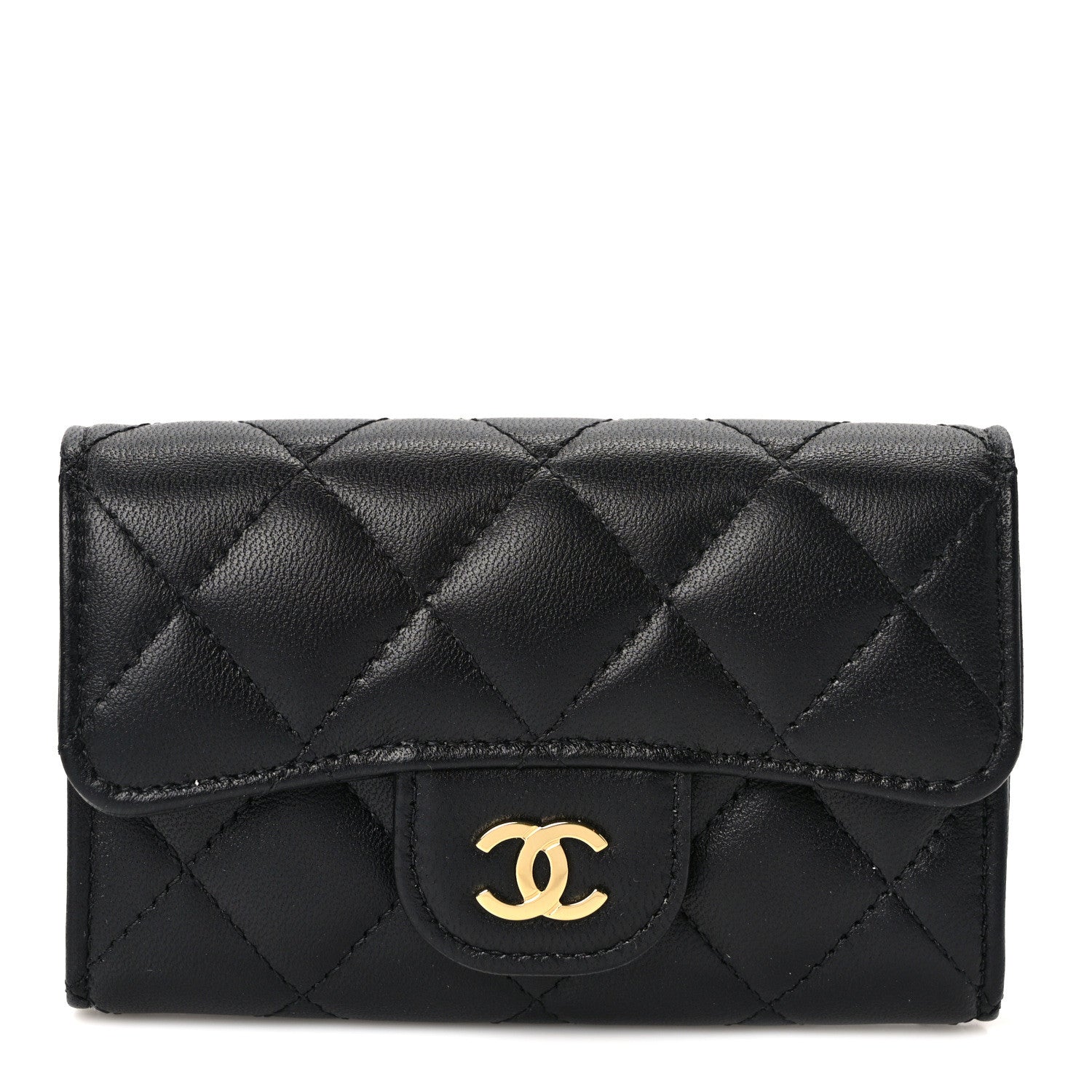 Chanel Lambskin Quilted Flap Card Holder Wallet Black 1 of 8
