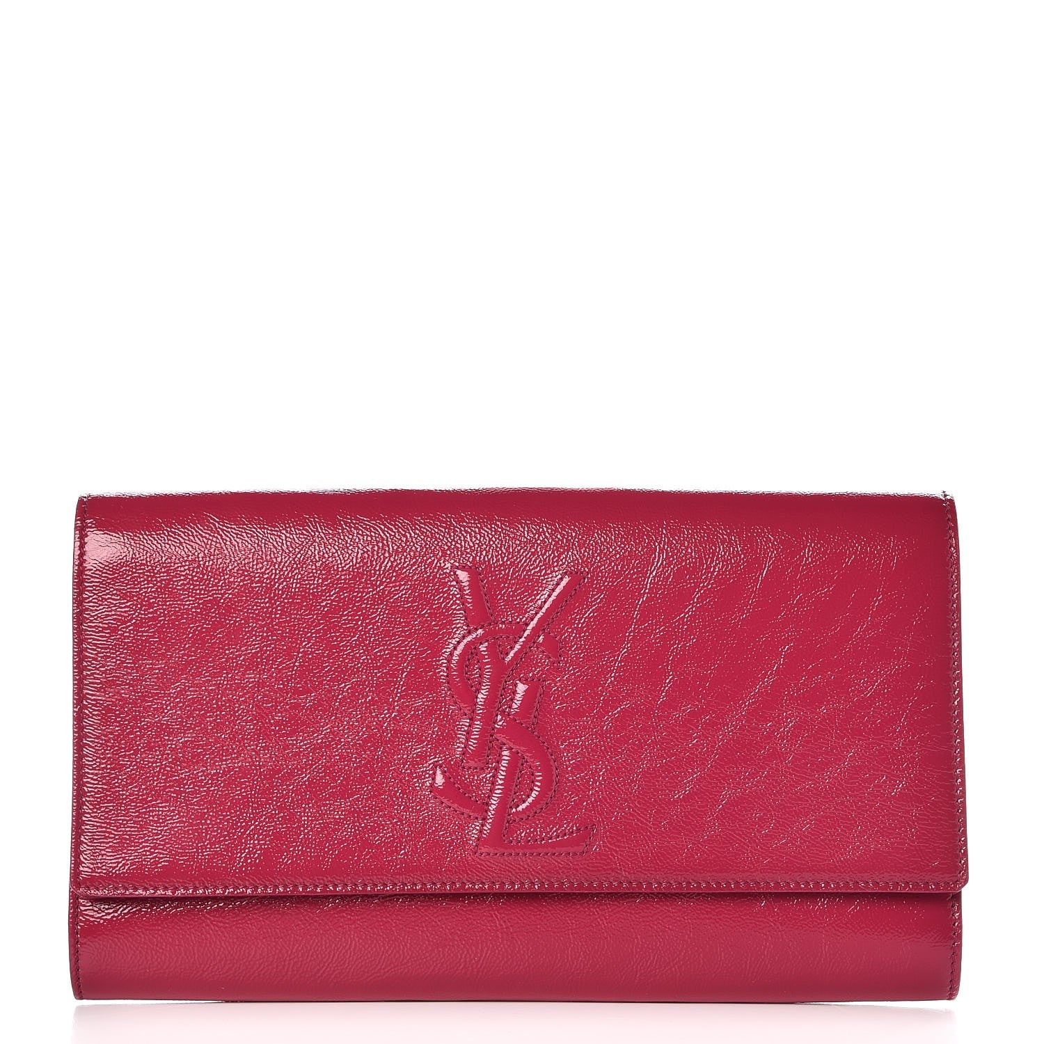 Saint Laurent Textured Patent Monogram Large Belle De Jour Clutch Fuchsia 1 of 7