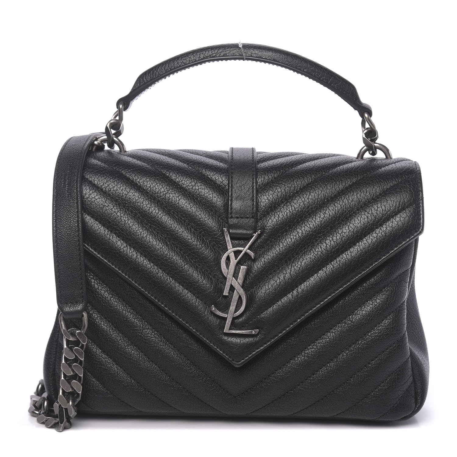 Saint Laurent Sheepskin Matelasse Chevron Monogram Medium College Bag Black 1 of 9