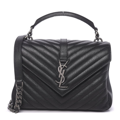 Saint Laurent Sheepskin Matelasse Chevron Monogram Medium College Bag Black 1 of 9