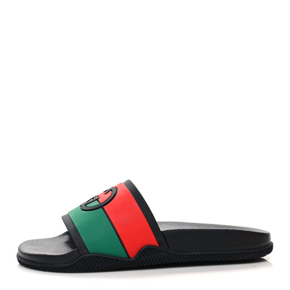 Gucci Rubber Web Womens Interlocking G Slide Sandals 38 Black Green Red 1 of 9