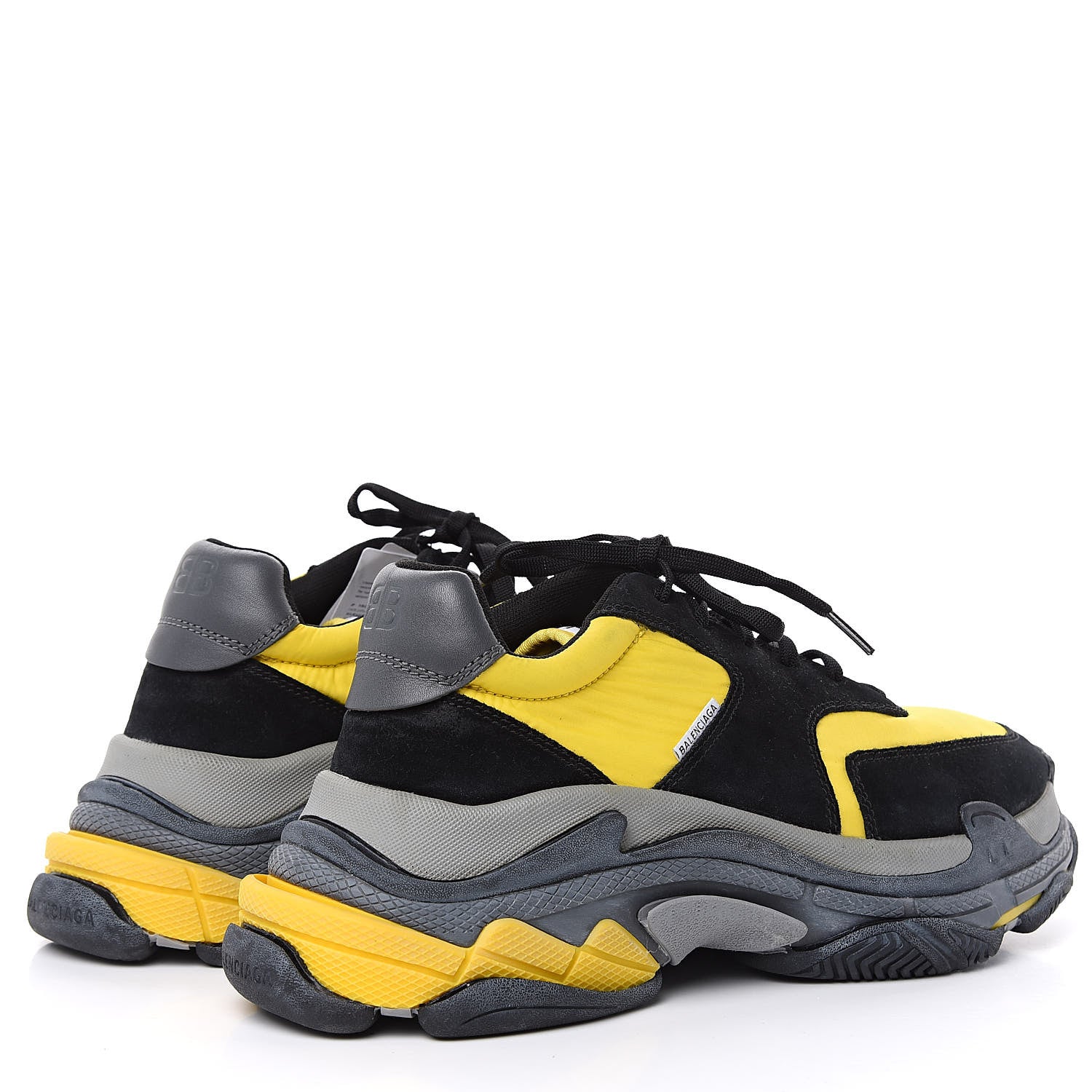 Balenciaga Nylon Suede Mens Triple S 2.0 Sneakers 43 Black Jaune Gris 4 of 8