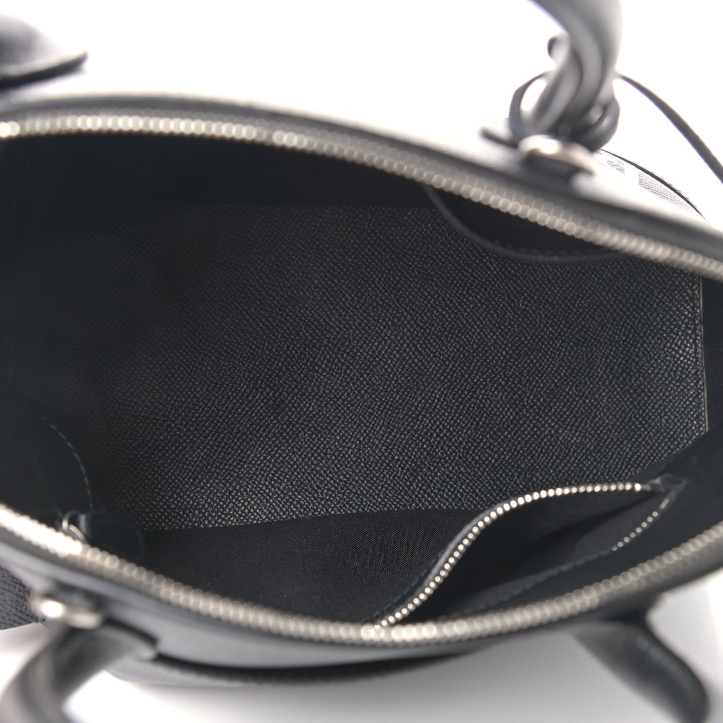 Signature Grained Calfskin Logo S Ville Top Handle Bag Black Grey