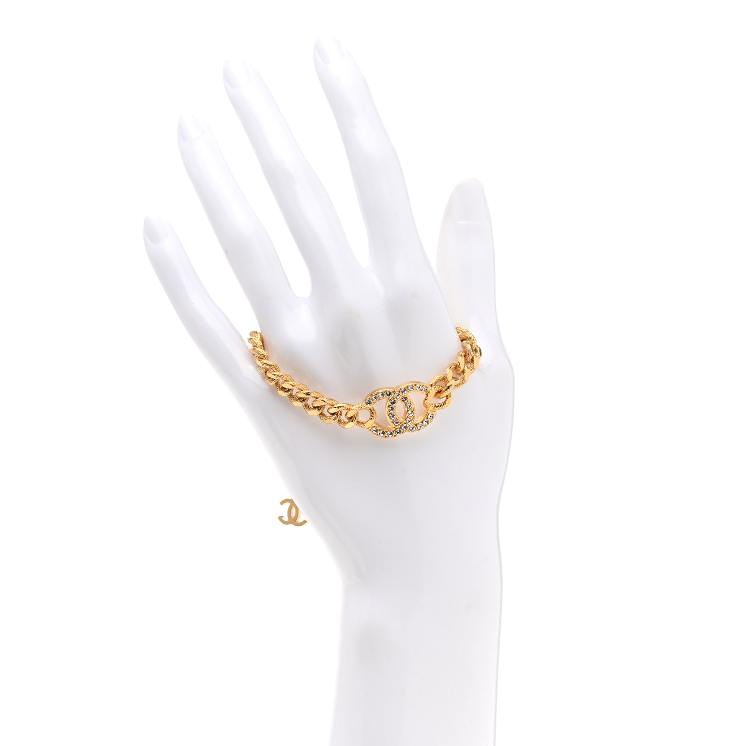 Chanel Crystal CC Chain Link Bracelet Gold 2 of 5