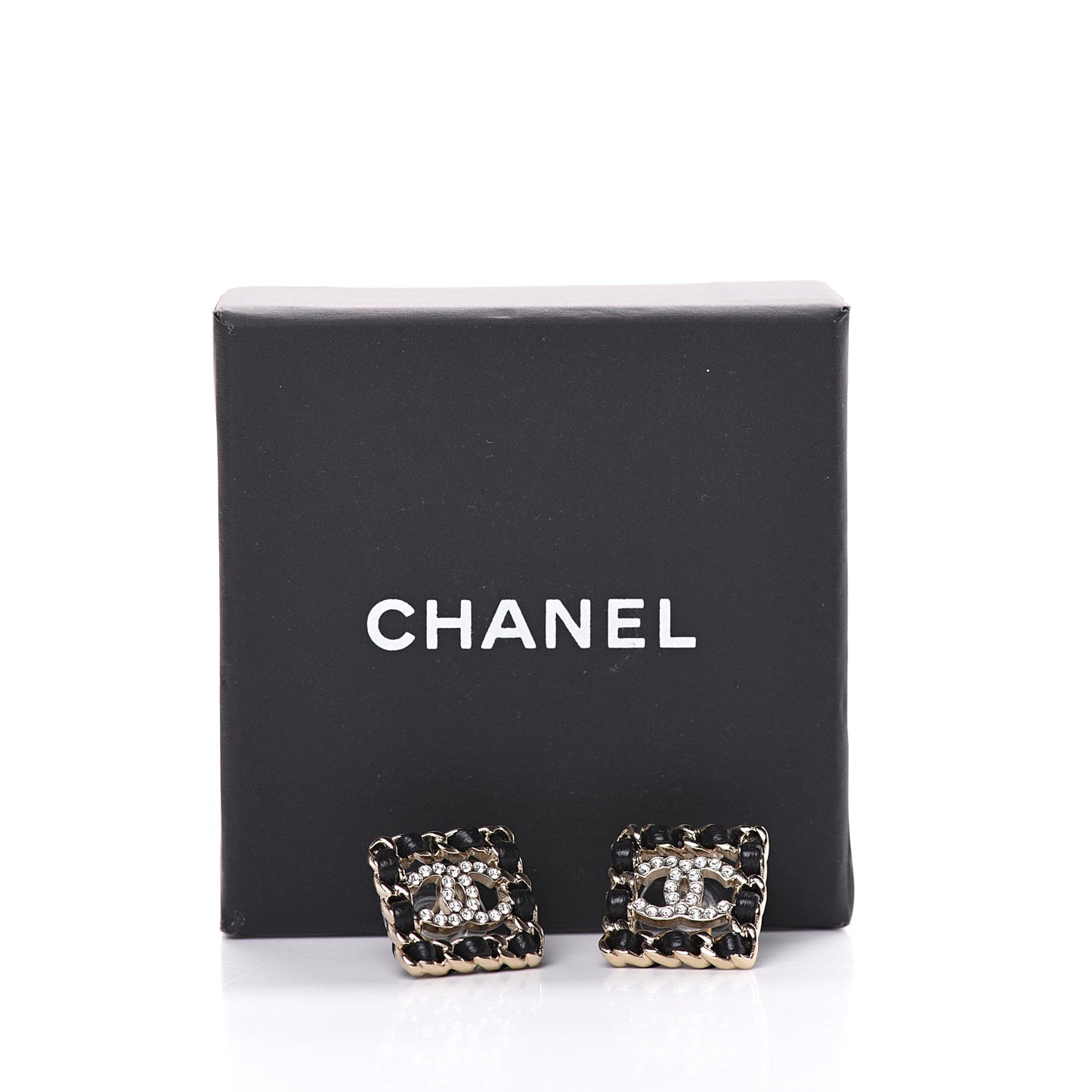 Crystal Lambskin Chain Sergeant Stud Earrings Black Gold