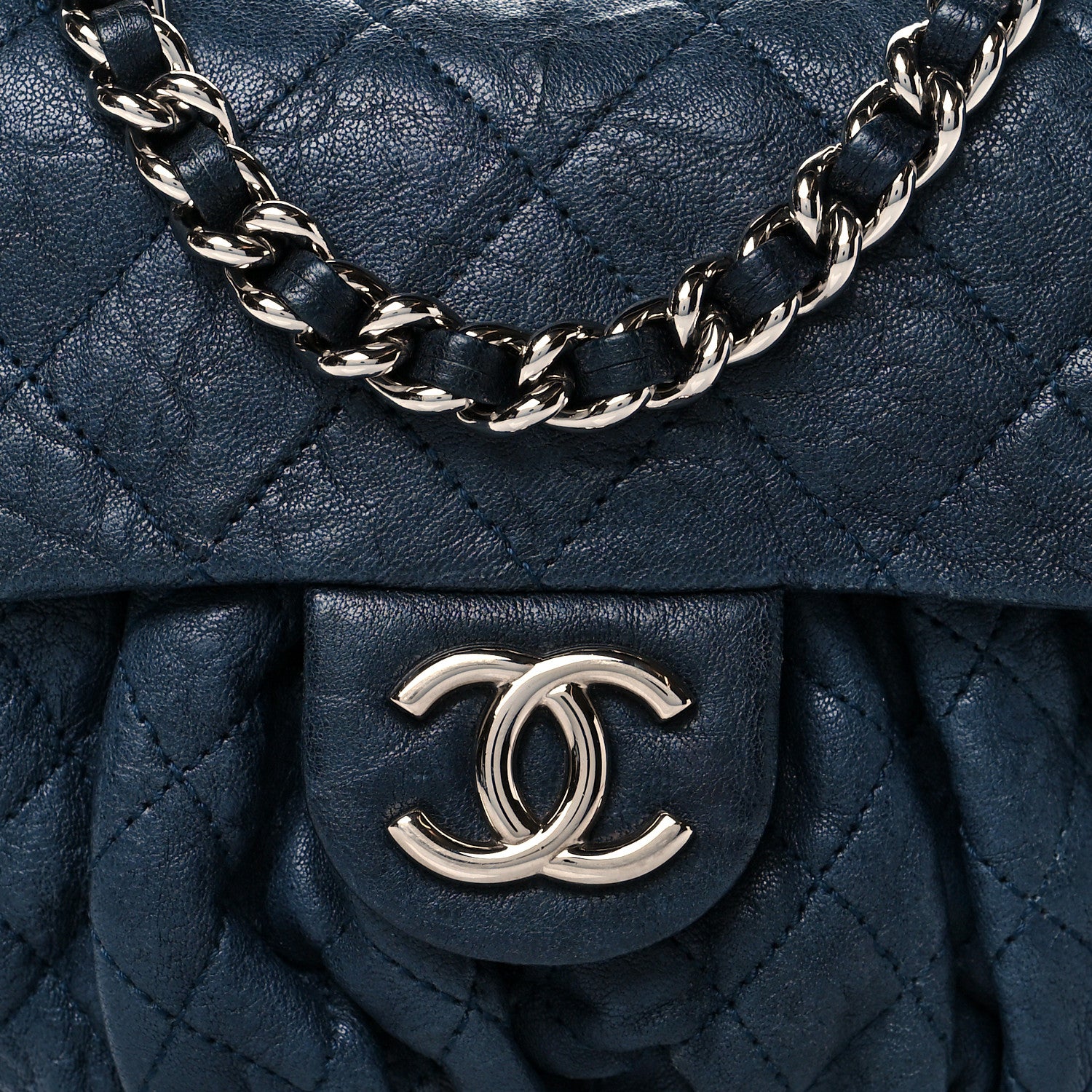 Chanel Washed Lambskin Quilted Mini Chain Around Flap Navy Blue 8 of 11