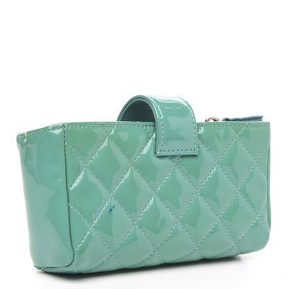 Chanel Patent Quilted Mini Phone Holder Clutch Green 3 of 8