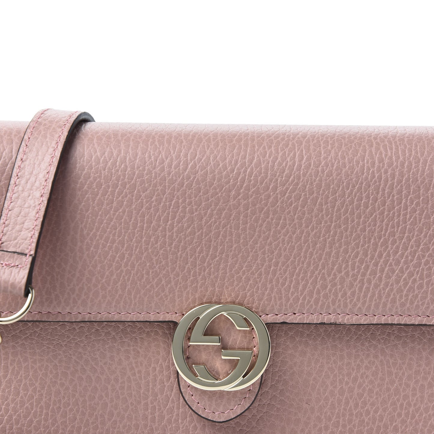 Dollar Calfskin Interlocking G Chain Wallet Soft Pink