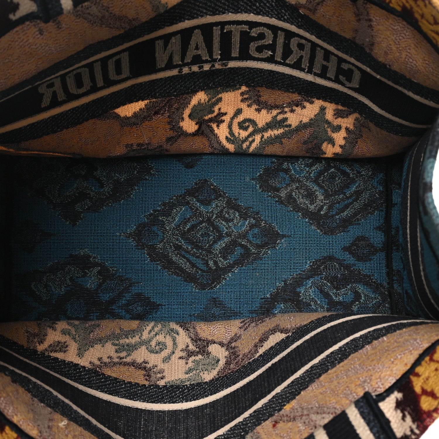 Christian Dior Canvas Embroidered Paisley Medium Book Tote Blue Multicolor 5 of 10