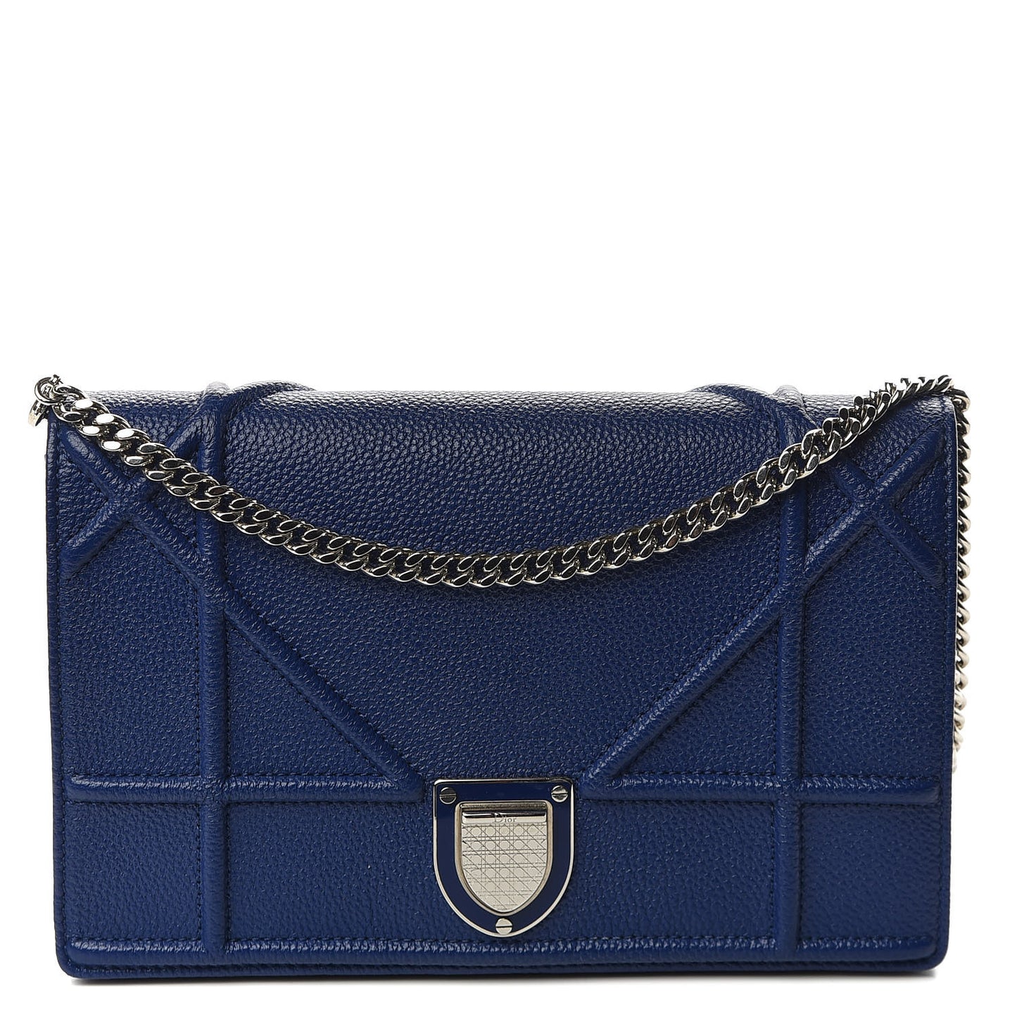 Grained Calfskin Diorama Wallet on Chain Pouch Blue
