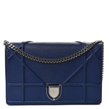 Christian Dior Grained Calfskin Diorama Wallet on Chain Pouch Blue 1 of 9