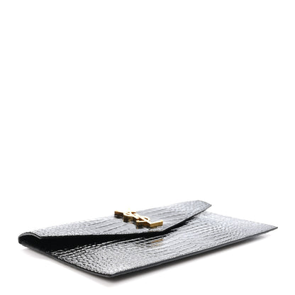 Saint Laurent Calfskin Crocodile Embossed Uptown Monogram Pouch Black 4 of 7