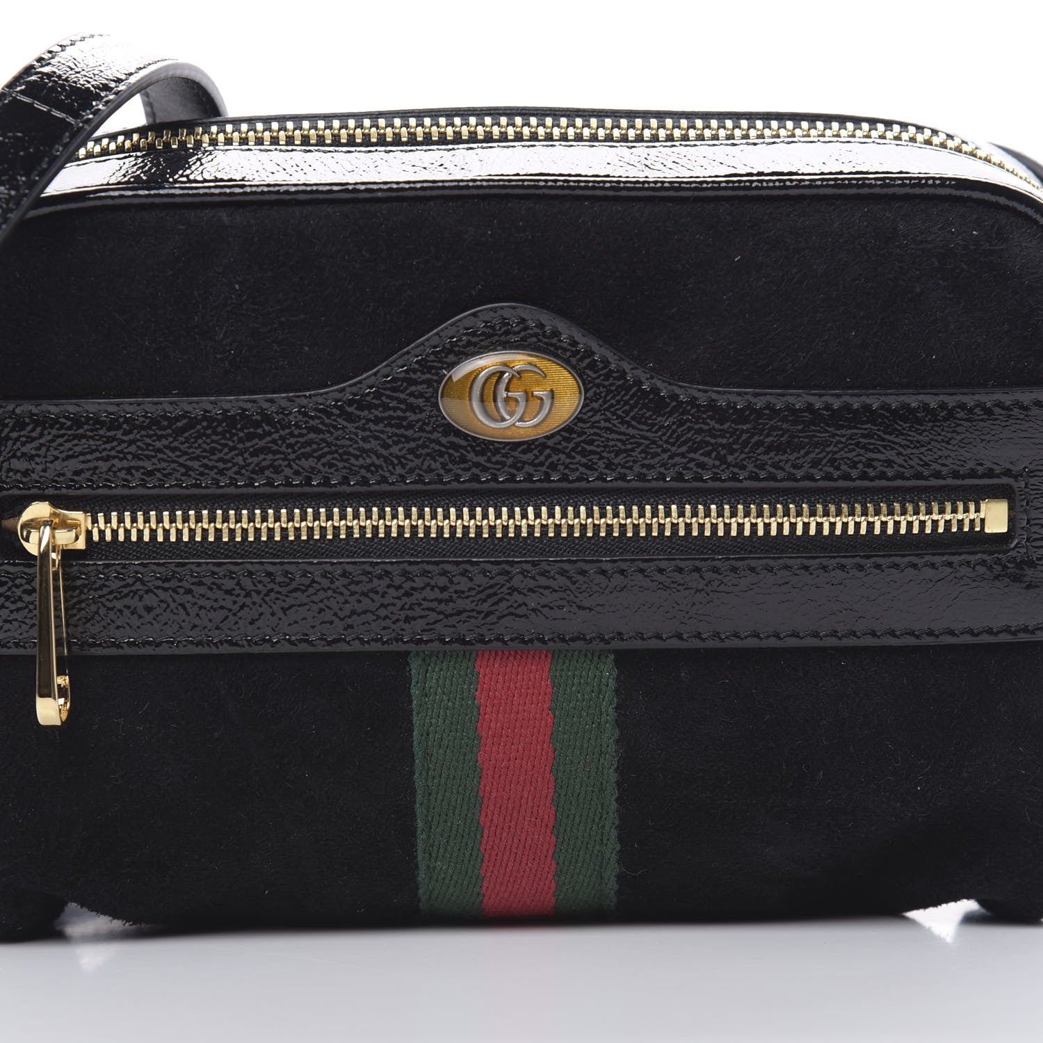 Gucci Suede Patent Web Mini Ophidia Shoulder Bag Black 8 of 11