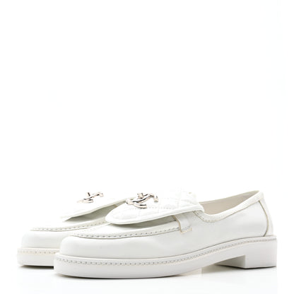 Chanel Shiny Lambskin Quilted CC Turnlock Loafers 37 White 3 of 10