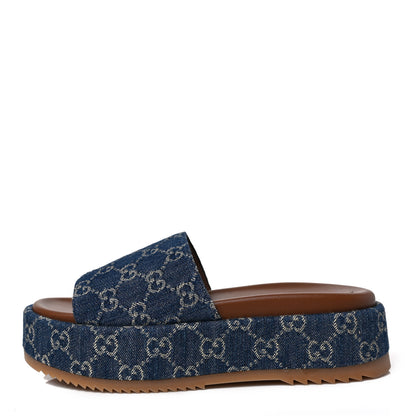 Gucci New Denim GG Monogram Angelina Platform 55mm Slide Sandals 39 Blue Tea 1 of 9