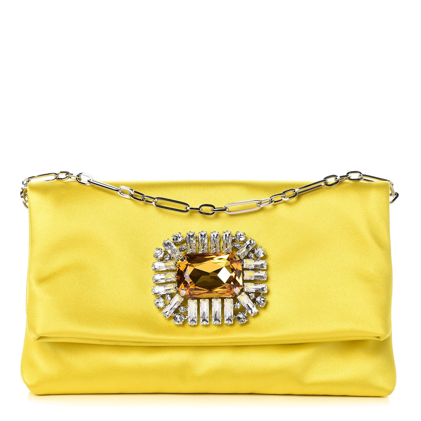 Satin Crystal Titania Clutch Fluo Yellow