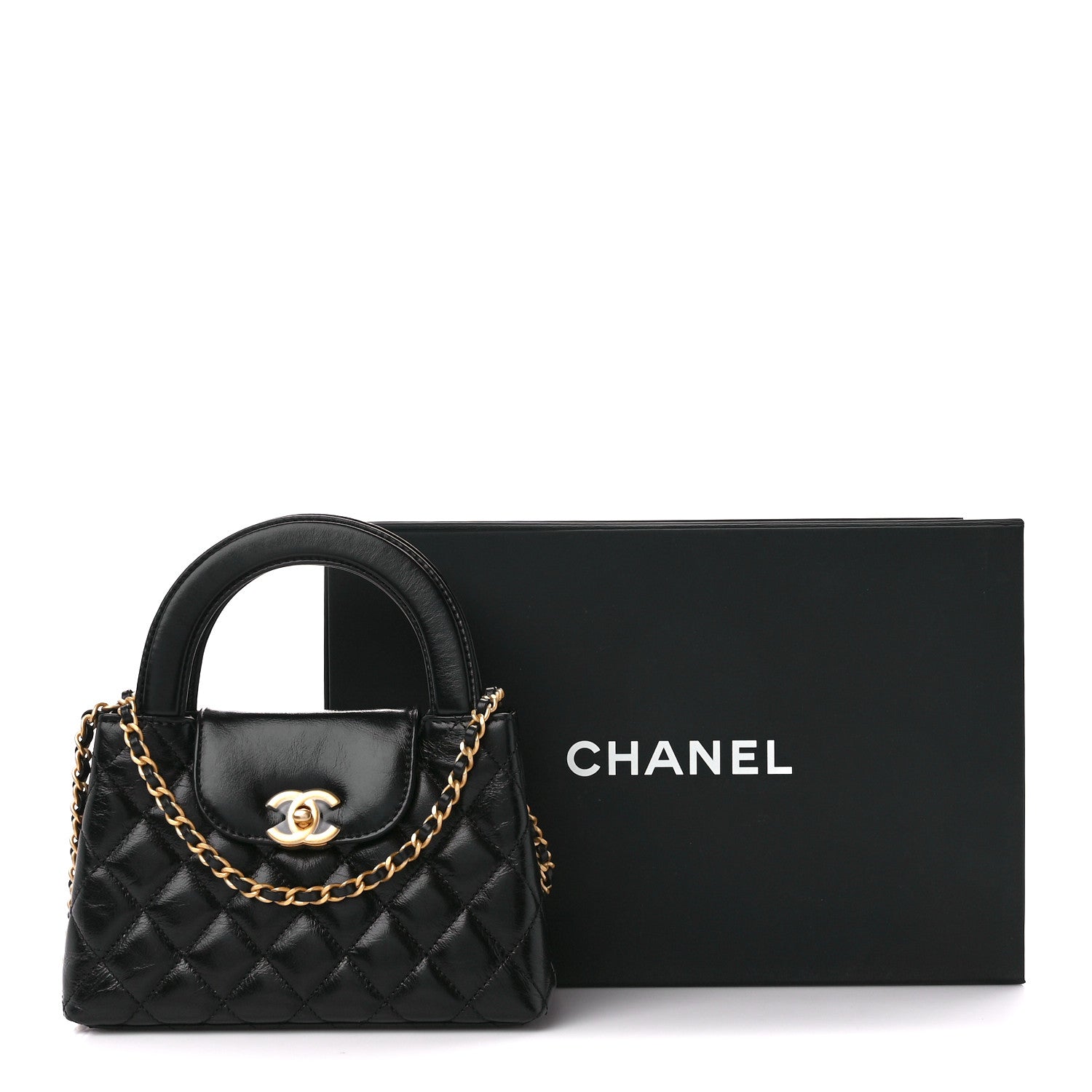 Chanel Shiny Aged Calfskin Quilted Nano Kelly Shopper Black 11 of 11