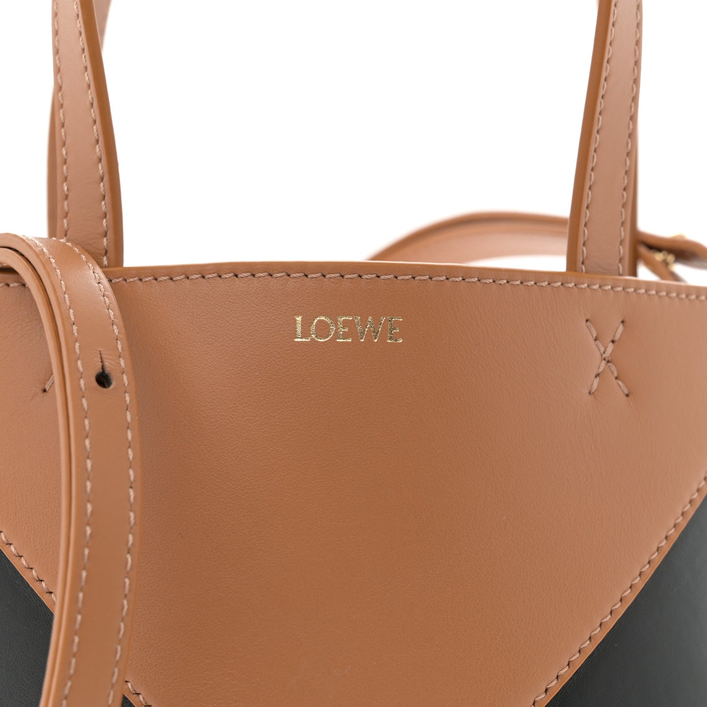 Shiny Calfskin Mini Puzzle Fold Tote Warm Desert Black