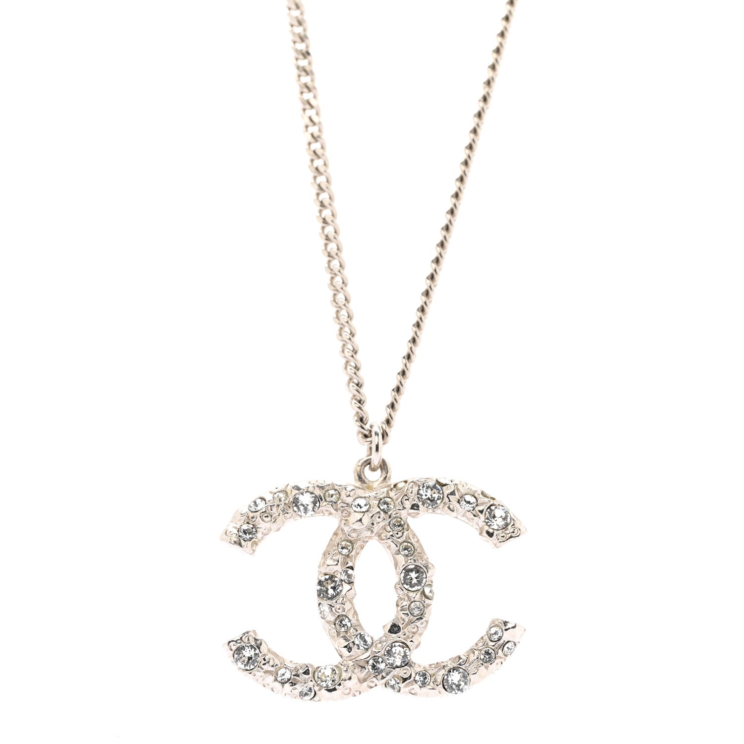 Chanel Crystal CC Pendant Necklace Silver 4 of 5