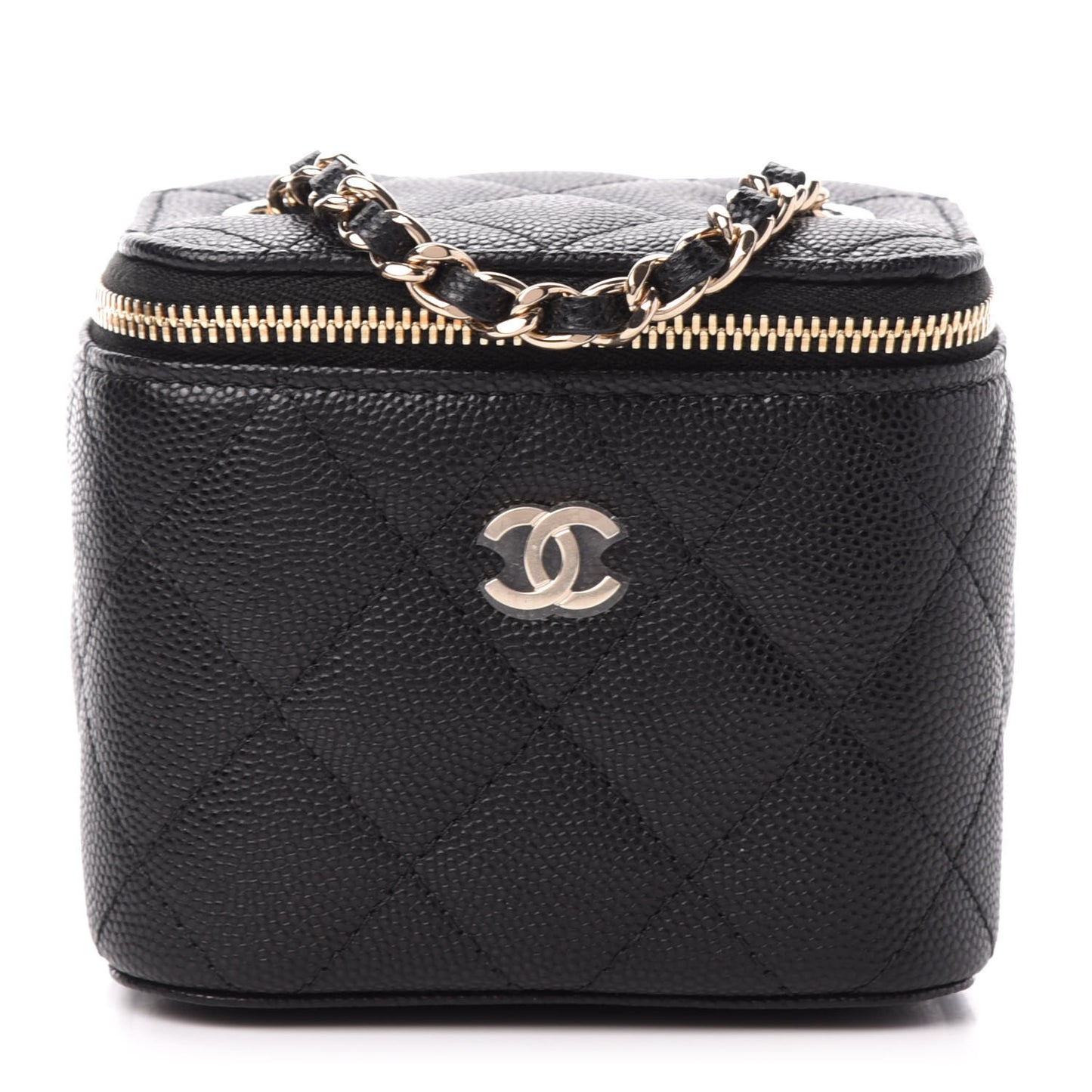 Caviar Quilted Mini Vanity Case With Chain Black